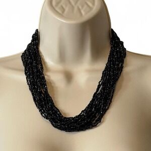 Y2K Multi Strand Black Seed Bead Necklace